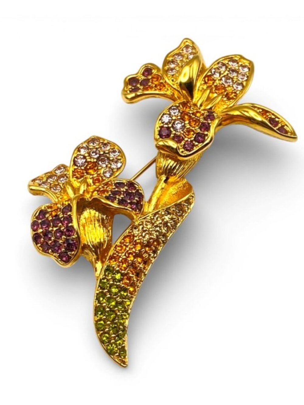 Large Iris Statement Brooch/Pin with Multicolored Rhinestones (Vintage, Retro)